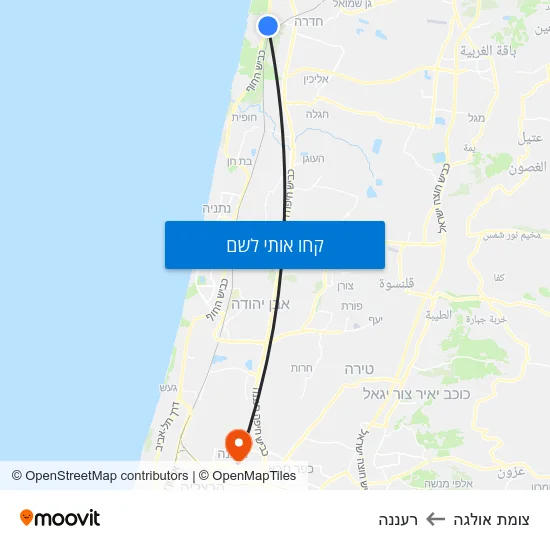 מפת צומת אולגה לרעננה