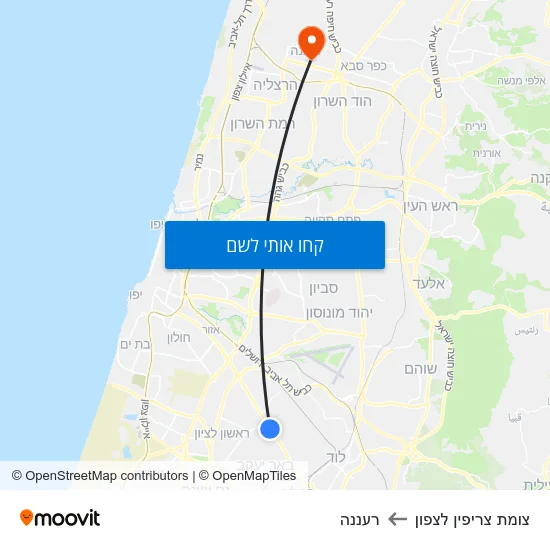 מפת צומת צריפין לצפון לרעננה