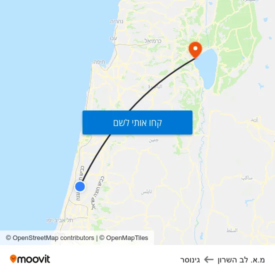 מפת מ.א. לב השרון לגינוסר