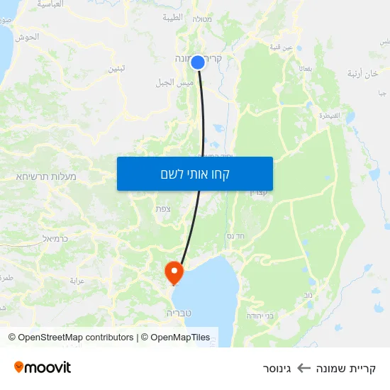מפת קריית שמונה לגינוסר