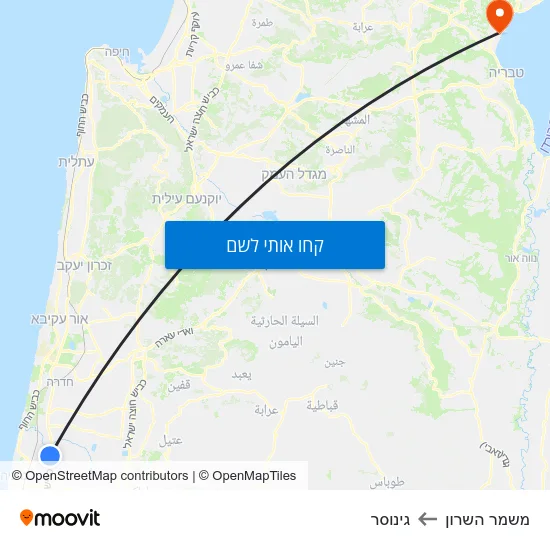 מפת משמר השרון לגינוסר