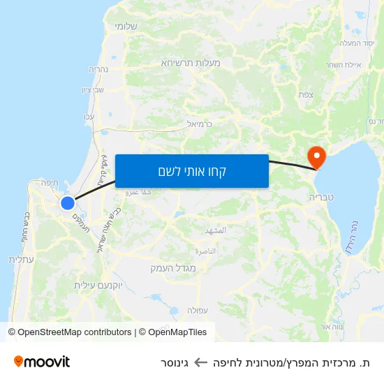 מפת ת. מרכזית המפרץ/מטרונית לחיפה לגינוסר