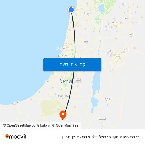 מפת רכבת חיפה חוף הכרמל למדרשת בן גוריון