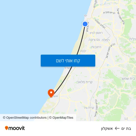 מפת בת ים לאשקלון