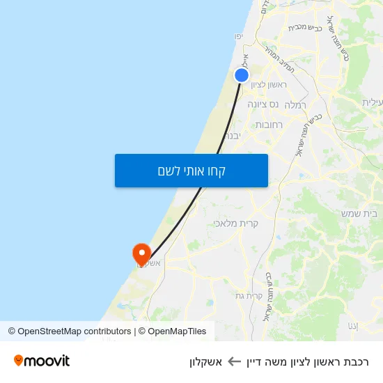 מפת רכבת ראשון לציון משה דיין לאשקלון