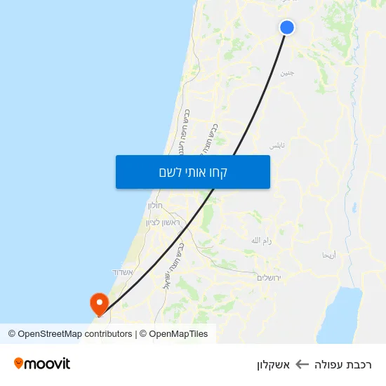 מפת רכבת עפולה לאשקלון