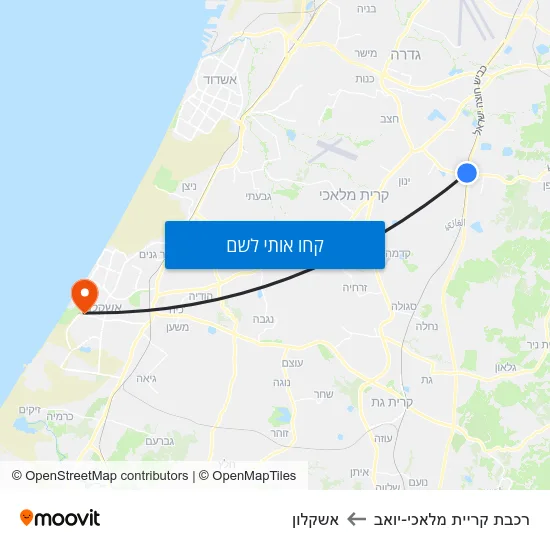 מפת רכבת קריית מלאכי-יואב לאשקלון