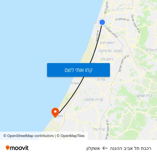 מפת רכבת תל אביב ההגנה לאשקלון