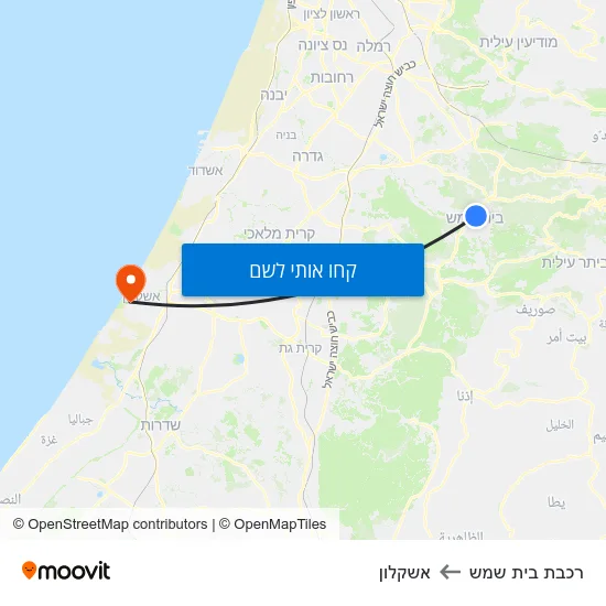 מפת רכבת בית שמש לאשקלון