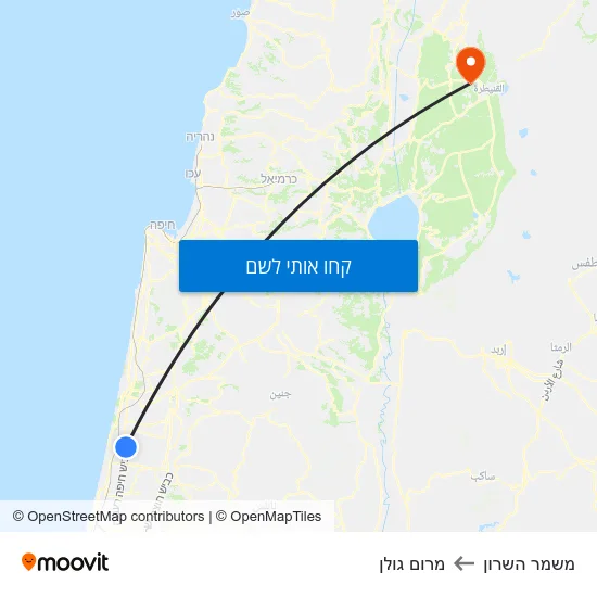 מפת משמר השרון למרום גולן