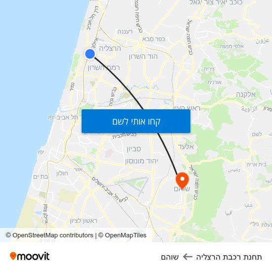 מפת תחנת רכבת הרצליה לשוהם