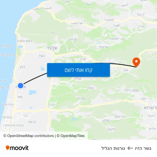 מפת גשר הזיו לגורנות הגליל