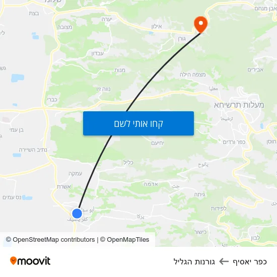 מפת כפר יאסיף לגורנות הגליל