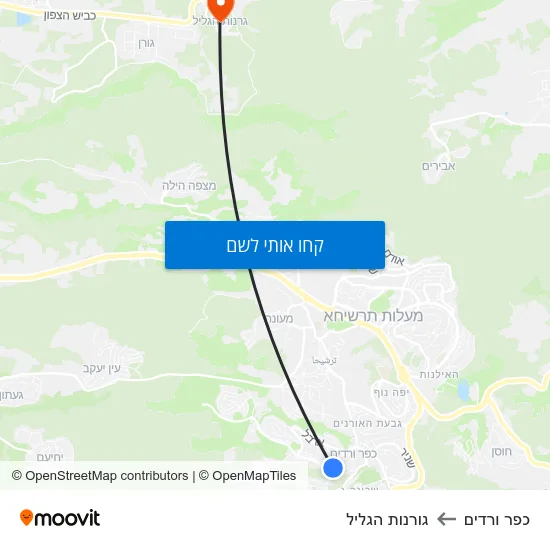 מפת כפר ורדים לגורנות הגליל