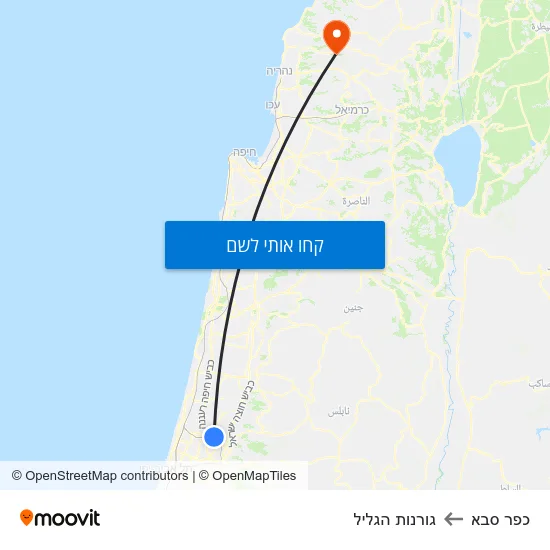 מפת כפר סבא לגורנות הגליל