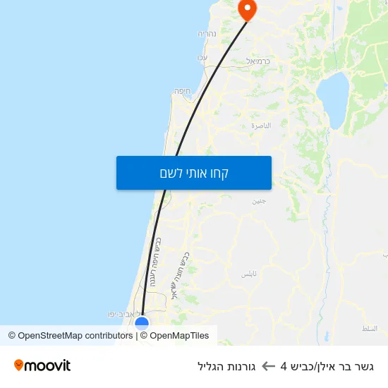 מפת גשר בר אילן/כביש 4 לגורנות הגליל