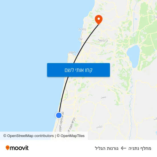 מפת מחלף נתניה לגורנות הגליל