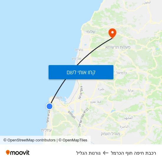 מפת רכבת חיפה חוף הכרמל לגורנות הגליל