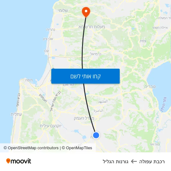 מפת רכבת עפולה לגורנות הגליל