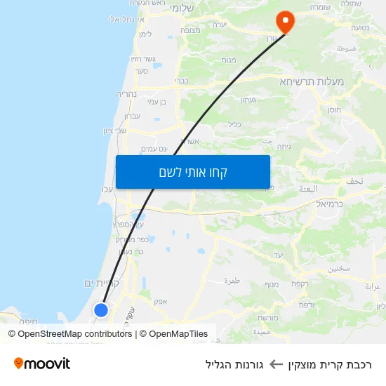 מפת רכבת קרית מוצקין לגורנות הגליל