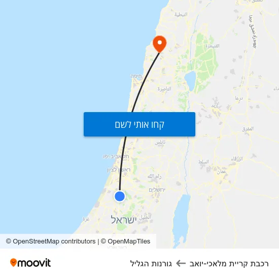 מפת רכבת קריית מלאכי-יואב לגורנות הגליל