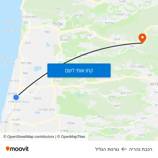 מפת רכבת נהריה לגורנות הגליל