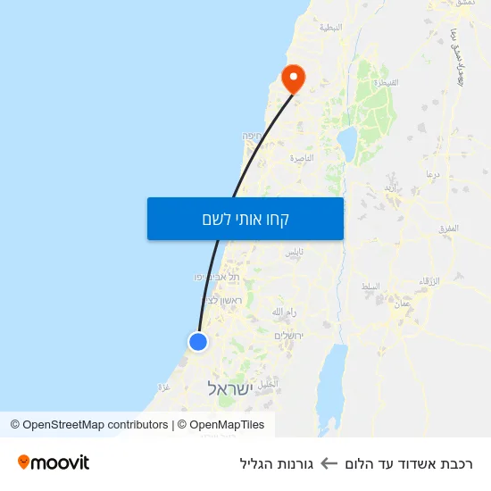 מפת רכבת אשדוד עד הלום לגורנות הגליל