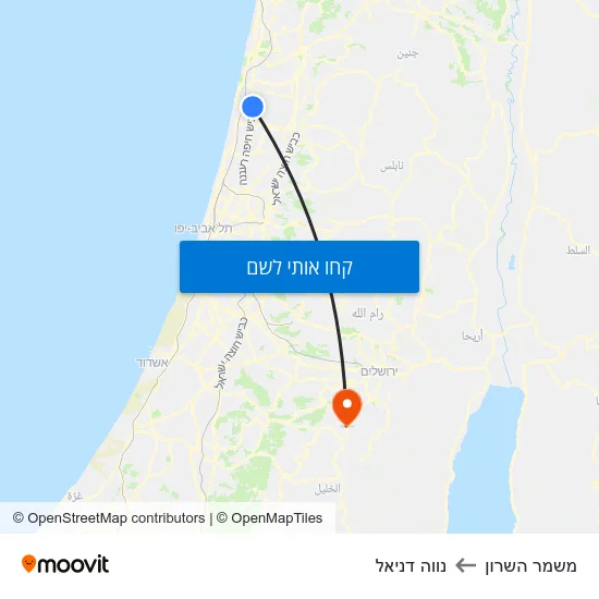 מפת משמר השרון לנווה דניאל