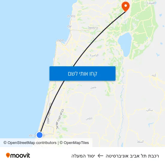 מפת רכבת תל אביב אוניברסיטה ליסוד המעלה
