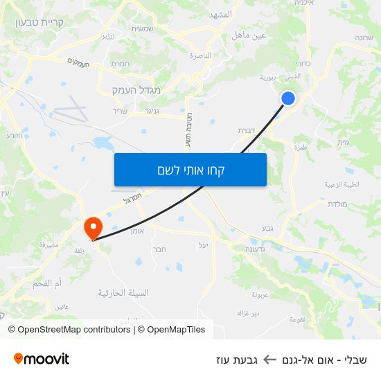 מפת שבלי - אום אל-גנם לגבעת עוז
