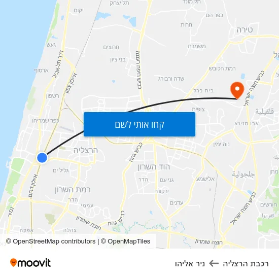מפת רכבת הרצליה לניר אליהו