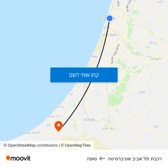 מפת רכבת תל אביב אוניברסיטה לסופה