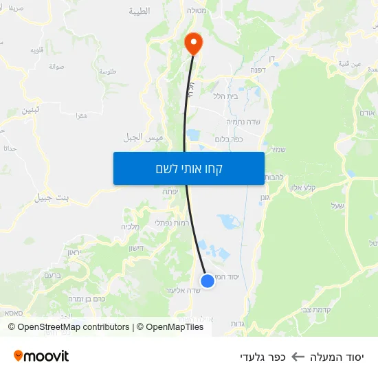 מפת יסוד המעלה לכפר גלעדי
