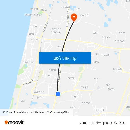 מפת מ.א. לב השרון לכפר מונש
