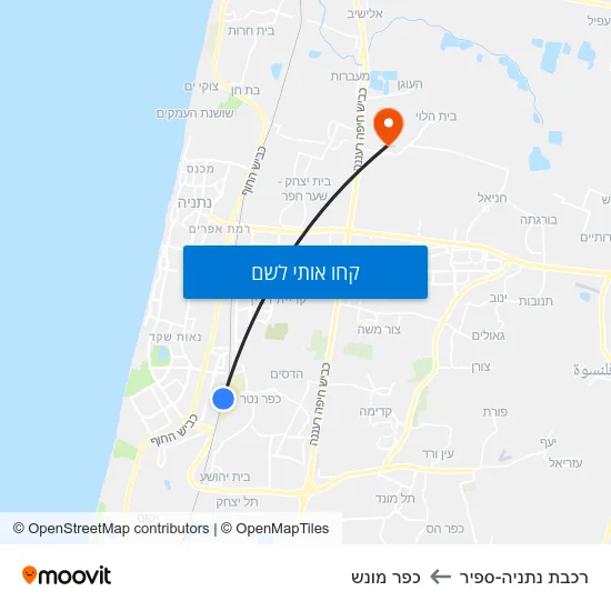 מפת רכבת נתניה-ספיר לכפר מונש