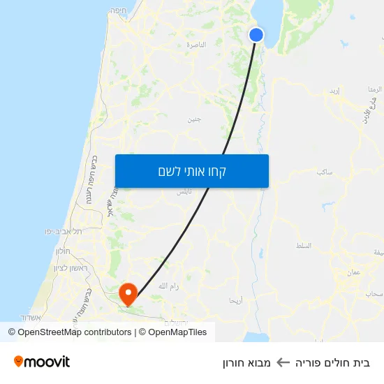 מפת בית חולים פוריה למבוא חורון