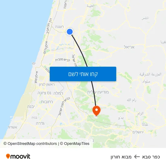 מפת כפר סבא למבוא חורון
