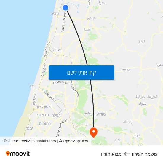 מפת משמר השרון למבוא חורון