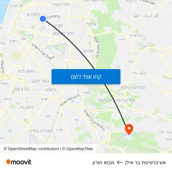 מפת אוניברסיטת בר אילן למבוא חורון