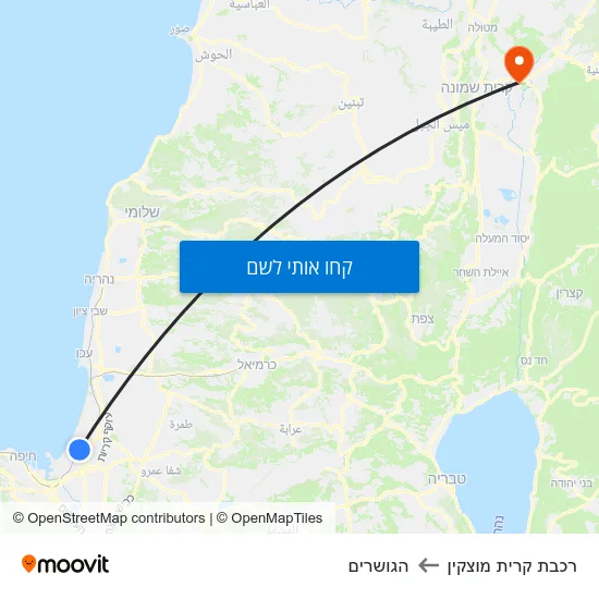 מפת רכבת קרית מוצקין להגושרים
