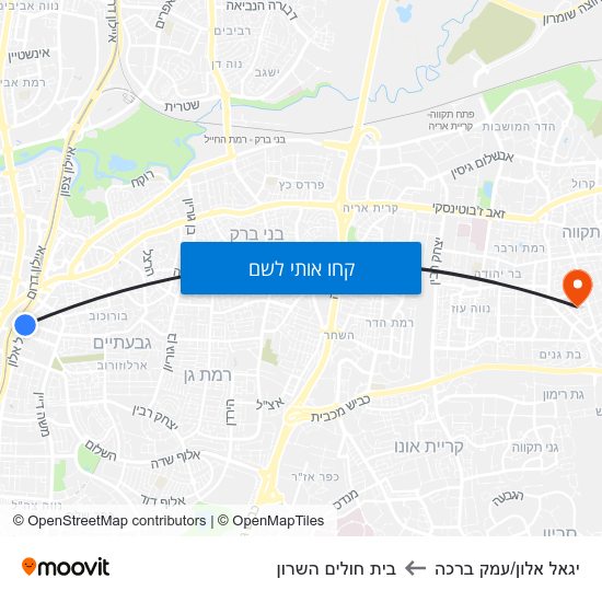 מפת יגאל אלון/עמק ברכה לבית חולים השרון