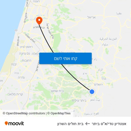 מפת אצטדיון טדי/א''ס ביתר לבית חולים השרון