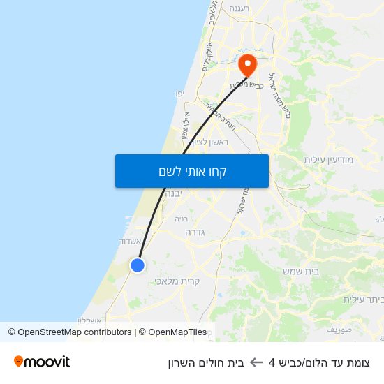 מפת צומת עד הלום/כביש 4 לבית חולים השרון