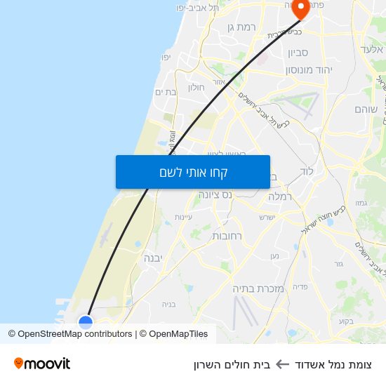 מפת צומת נמל אשדוד לבית חולים השרון