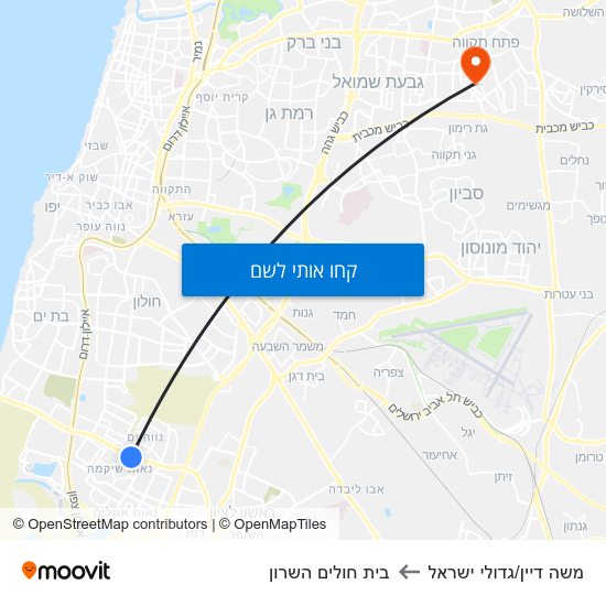 מפת משה דיין/גדולי ישראל לבית חולים השרון