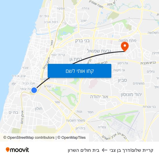 מפת קריית שלום/דרך בן צבי לבית חולים השרון