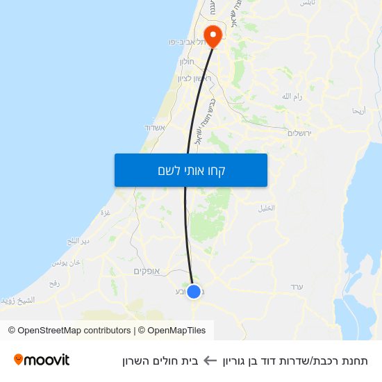 מפת תחנת רכבת/שדרות דוד בן גוריון לבית חולים השרון