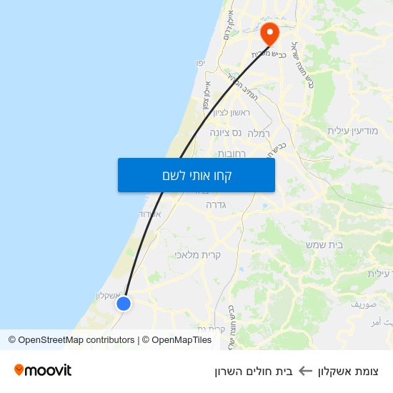 מפת צומת אשקלון לבית חולים השרון