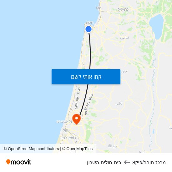 מפת מרכז חורב/פיקא לבית חולים השרון