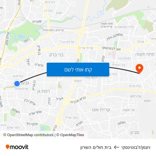 מפת ויצמן/ז'בוטינסקי לבית חולים השרון